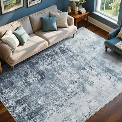 6x9 Ft Abstract Washable Area Rugs for Living Room Blue
