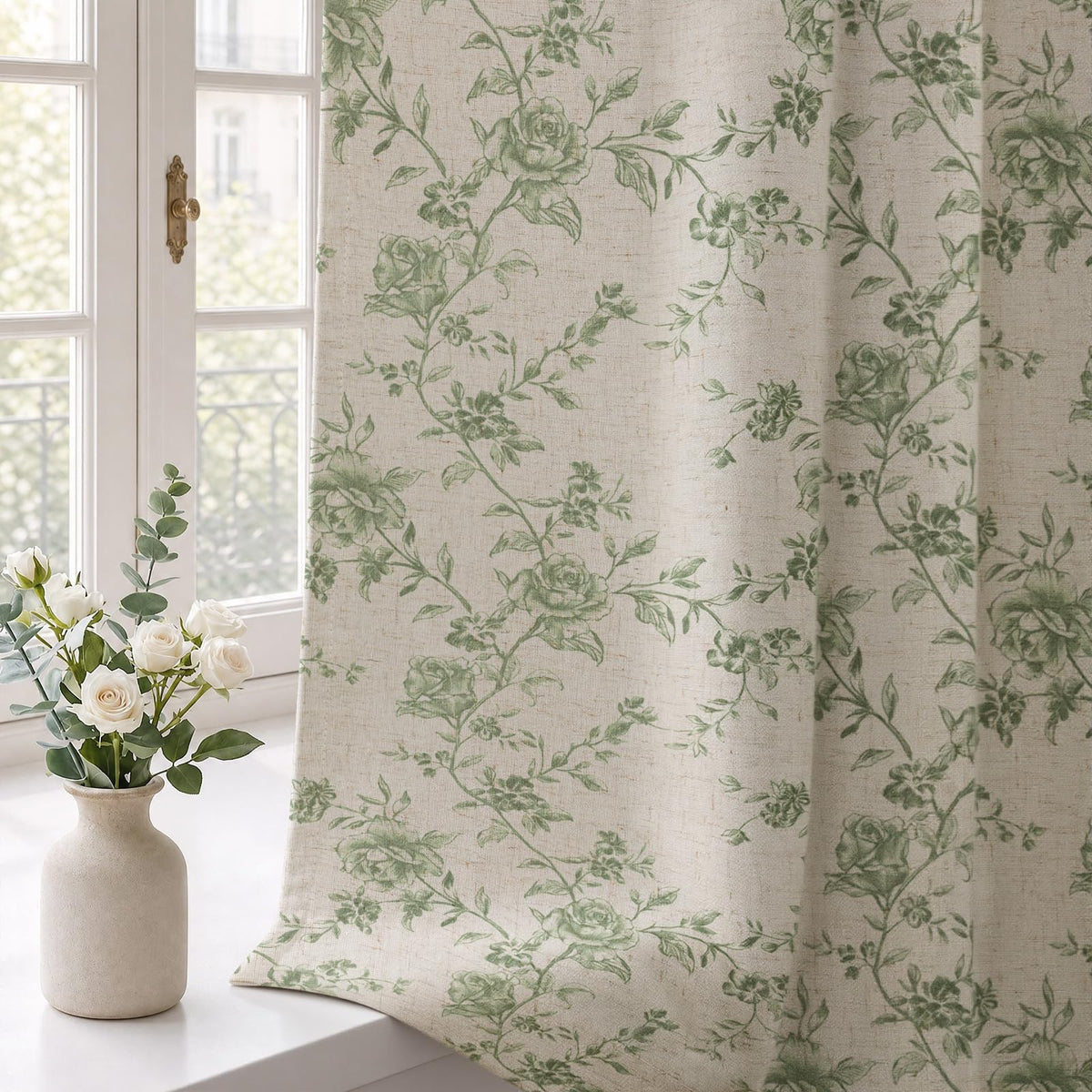 Boho Floral 100% Blackout Curtains 84 Inch 2 Panels Linen Texture