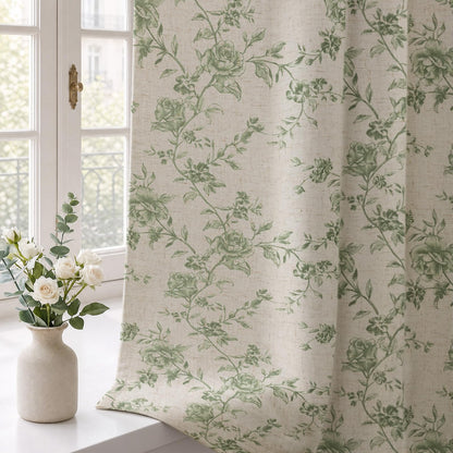 Boho Floral 100% Blackout Curtains 84 Inch 2 Panels Linen Texture