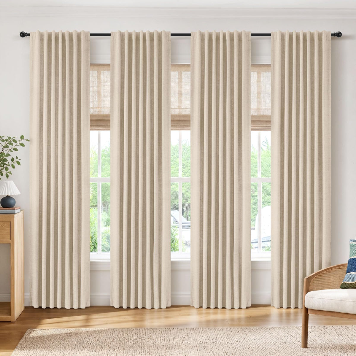 INOVADAY 100% Blackout Linen Curtains for Bedroom 50x84 Inches Cream