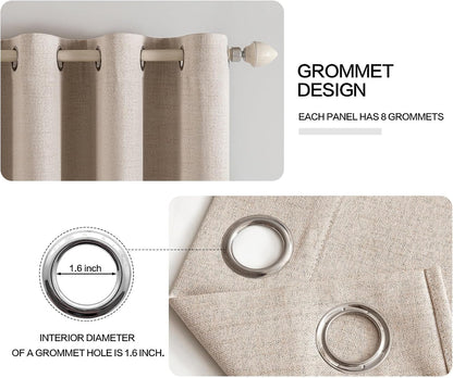 MIULEE 100% Blackout Linen Curtains for Bedroom 52x84 Inches Natural Beige
