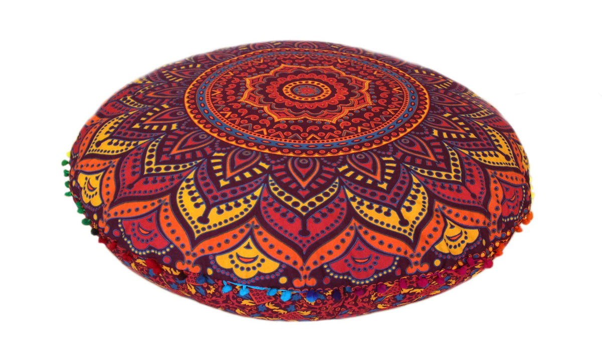 24" Black Gold Flower Mandala Barmeri Large Floor Pillow Cover Cushion Meditation Seating Ottoman Throw Cover Hippie Decorative Zipped Bohemian Pouf Ottoman Pom Pom Cases 24 " square