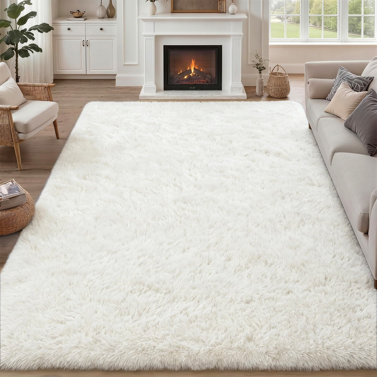 8x10 Area Rug Living Room Bedroom: Fluffy Plush Shag Carpet Black