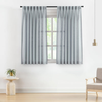 Vision Home Natural Linen Pinch Pleated Semi Sheer Curtains 42Wx90Lx2