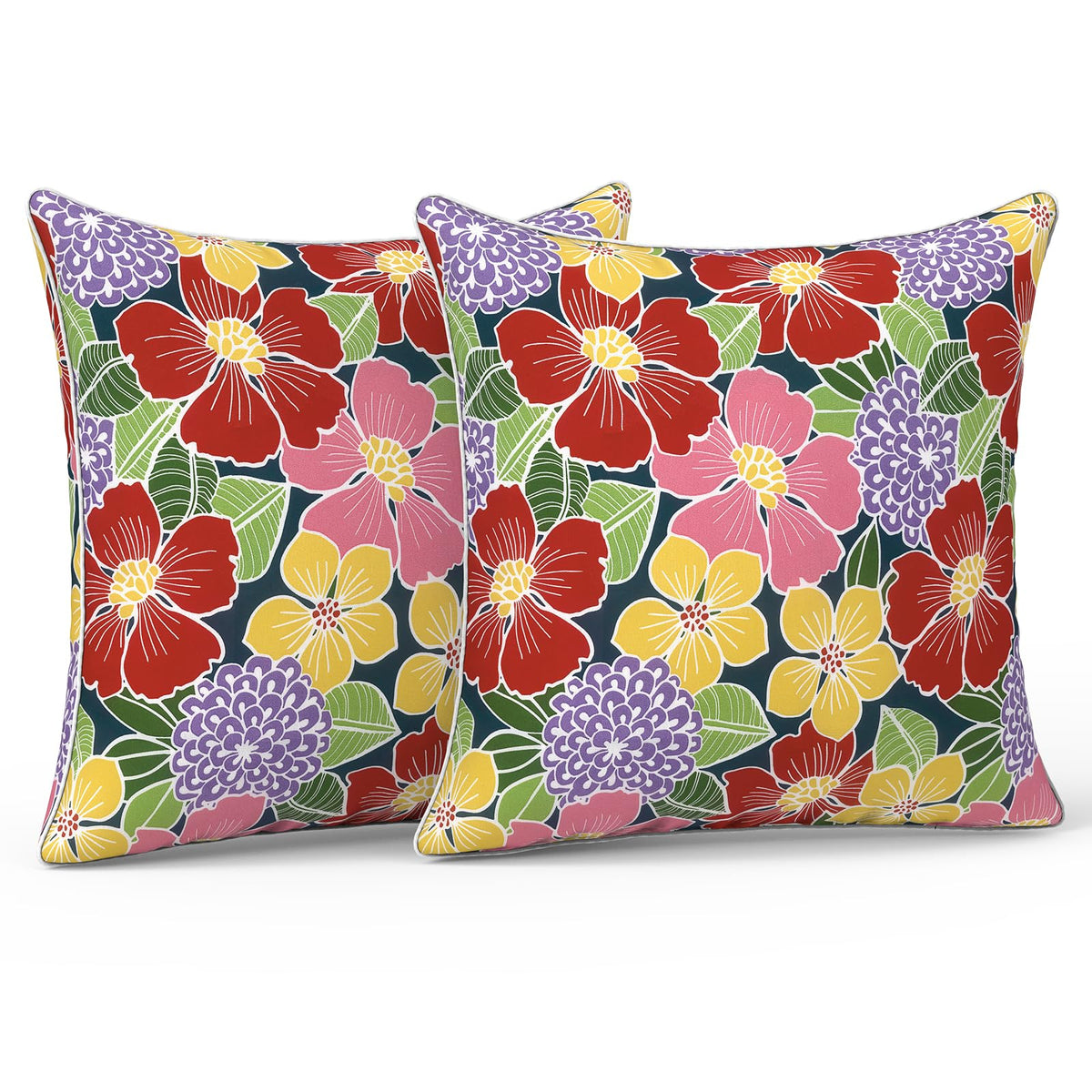 LVTXIII Set of 2 Patio Lumbar Pillows, 12" x 20" Fade Resistant Outdoor Lumbar Pillow with Inners, Fluffy Decorative Garden Lumbar Cushions for Home Patio Coach Sofa Use, Jacobean Black