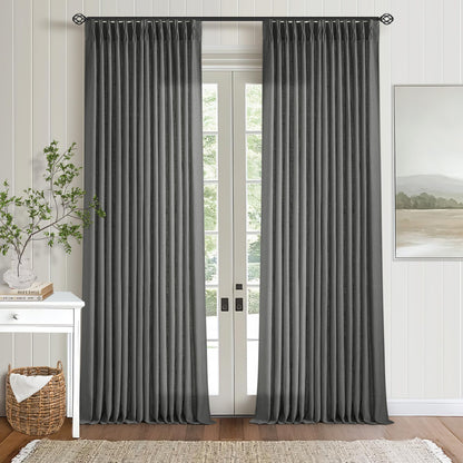 TWODRAPES Natural Pinch Pleated Linen Semi Sheer 84 Inch Curtains 2 Panels