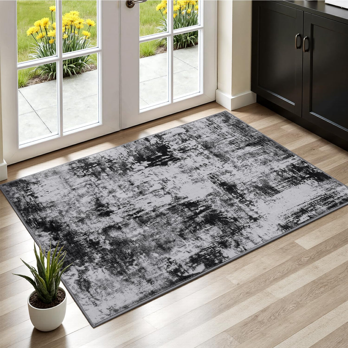 Rugflix 8x10 Area Rug for Living Room, Washable Navy Blue Dark Black Carpet