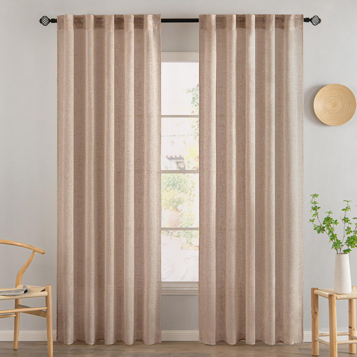 MIULEE Natural White Linen Curtains 52x84 Inch Long for Bedroom Living Room