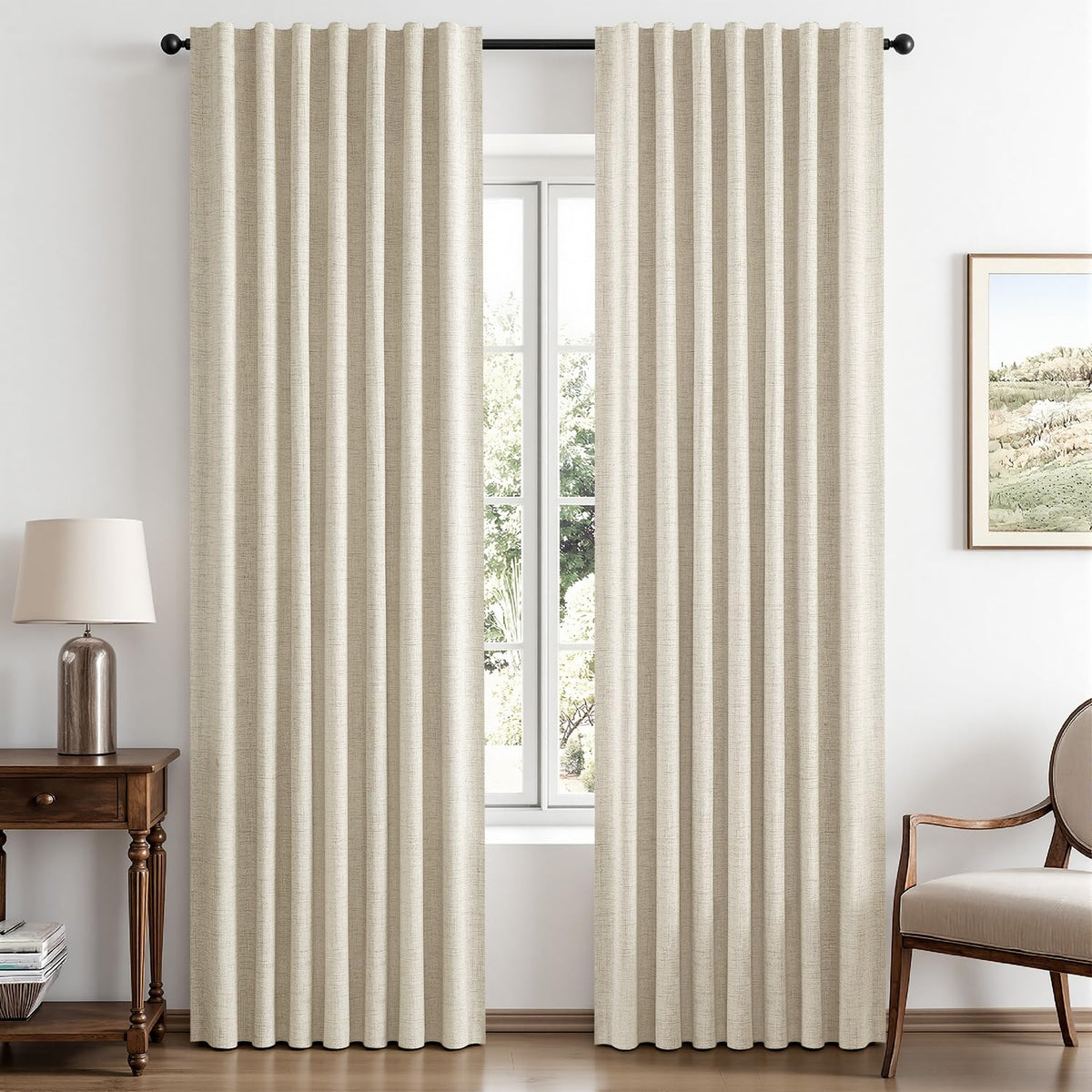 MIULEE 100% Blackout Linen Curtains for Bedroom 42 x 84 Inch Ivory 2 Panels