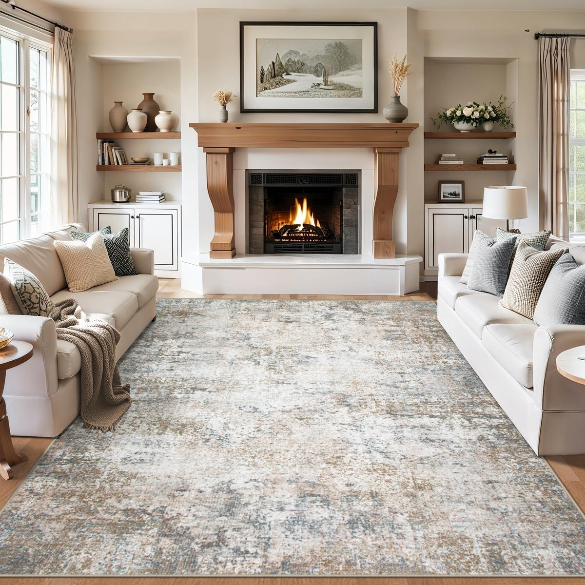 PLHXFR 8x10 Area Rug Living Room: Modern Abstract Washable Carpet Grey