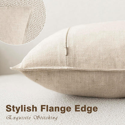 Foindtower Linen Solid Decorative Throw Pillow Covers 20x20 Natural Beige