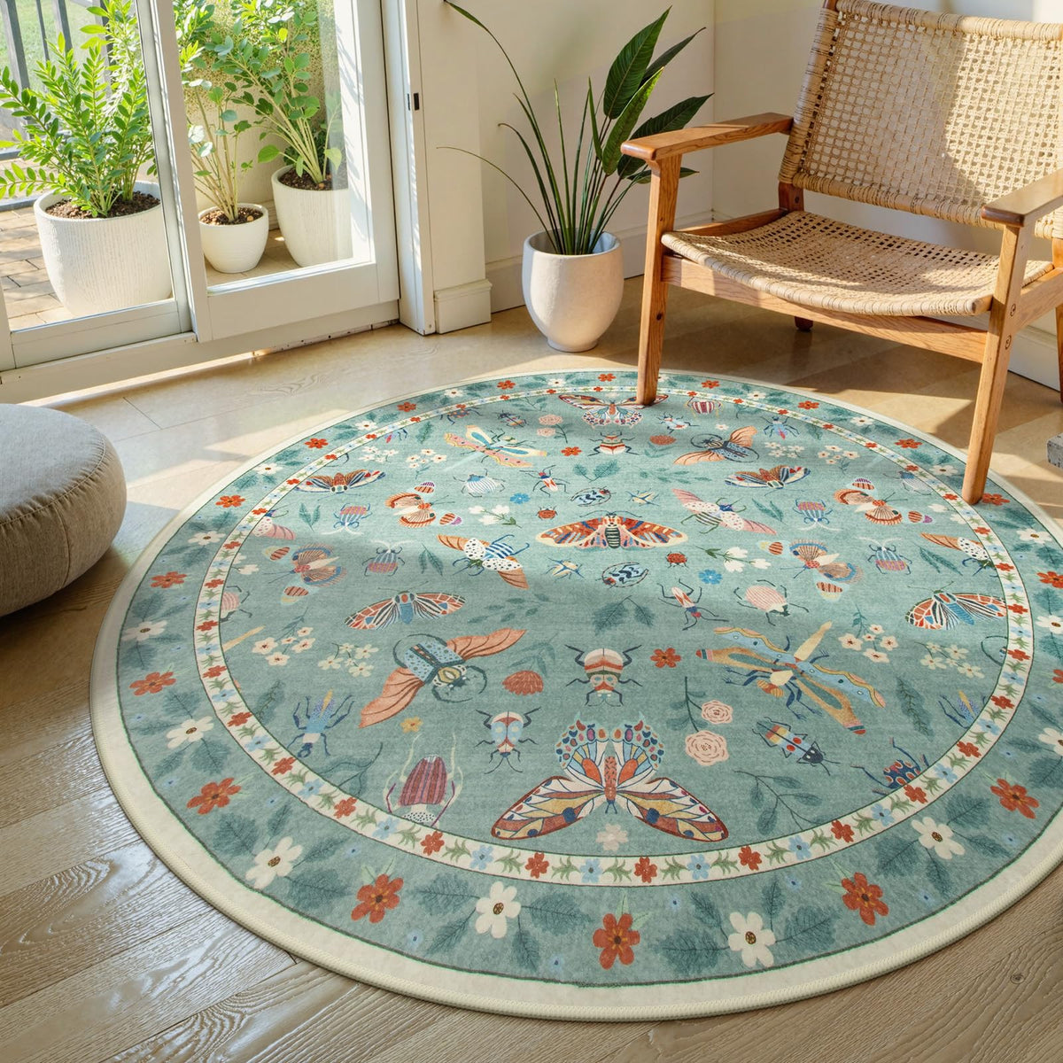 Lahome Bug Washable Area Rugs 5x7, Soft Green Rug for Living Room Bedroom
