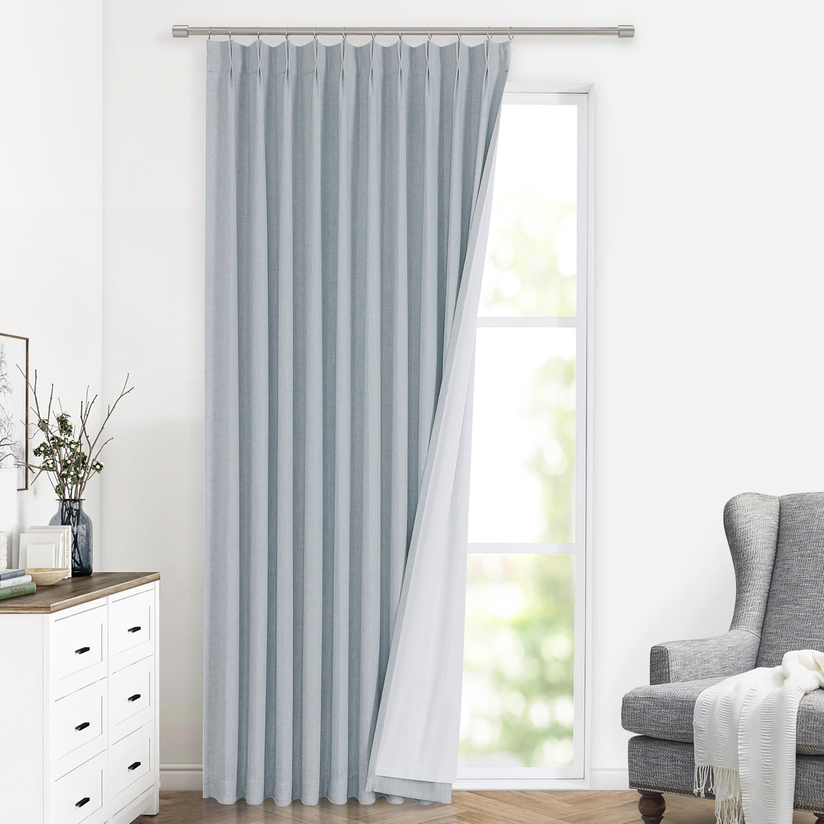 Vision Home Sand Pinch Pleated Full Blackout Curtains Linen Blended Room Darkening Window Curtains 95 inch for Living Room Bedroom Thermal Insulated Pinch Pleat Drapes with Hooks 2 Panel 40" Wx95 L