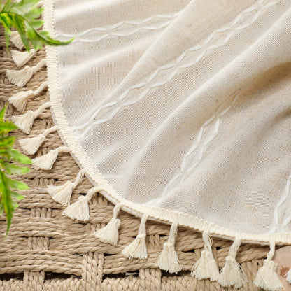 Boho 100% Blackout Curtains 84 Inch 2 Panels Linen Blend Beige