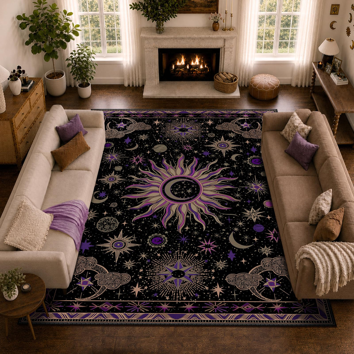 Vacuum-Friendly, 5x7 Washable Area Rug, Black Gold Beige Red