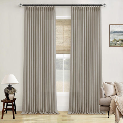 TWODRAPES Natural Pinch Pleated Linen Semi Sheer 84 Inch Curtains 2 Panels