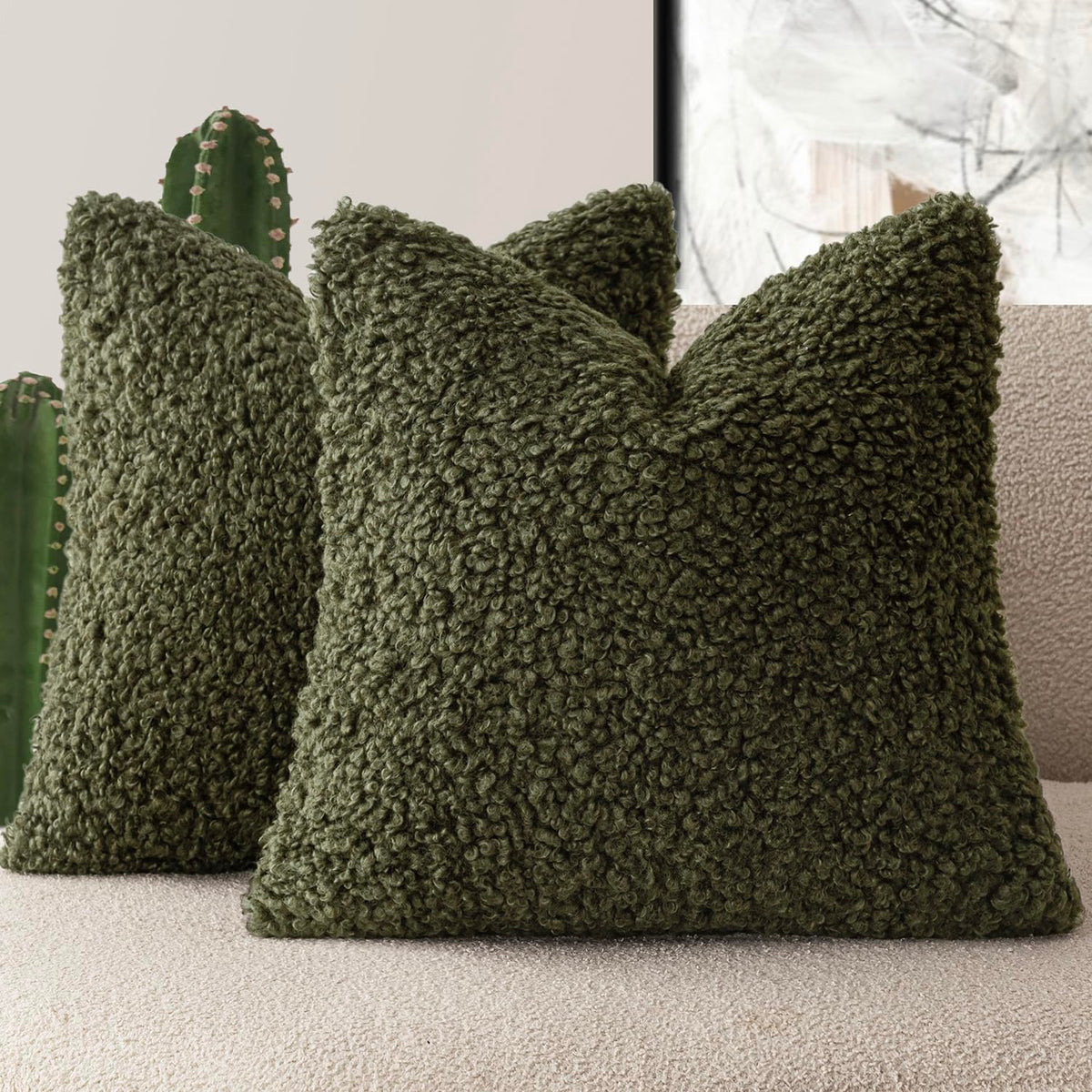 Foindtower Decorative Fuzzy Faux Fur Throw Pillow Covers 24x24 Inch Oatmeal