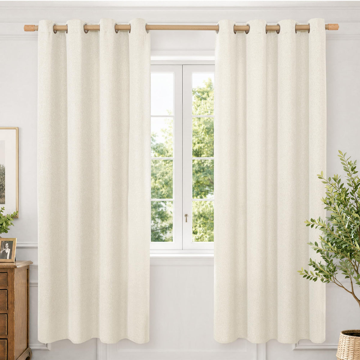 BGment Oatmeal Linen Curtains 84 Inch Length 2 Panels Set for Living Room