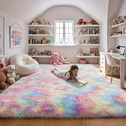 Pink Fluffy 4x6 Area Rugs for Bedroom Girls, Plush Washable Carpet