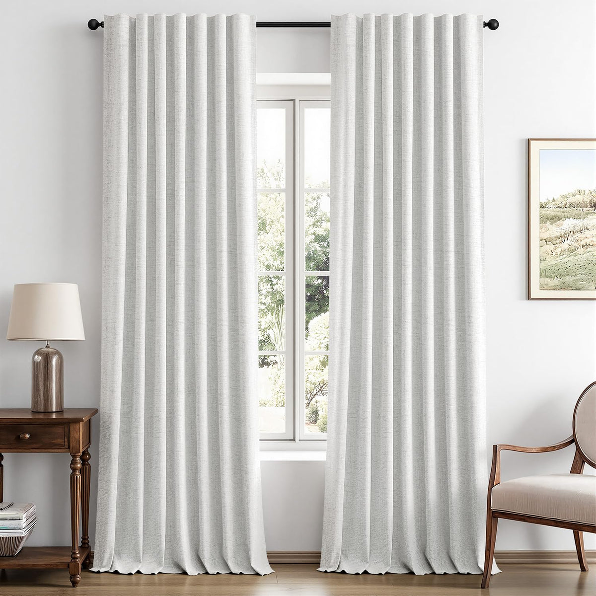 MIULEE 100% Blackout Linen Curtains for Bedroom 42 x 84 Inch Ivory 2 Panels