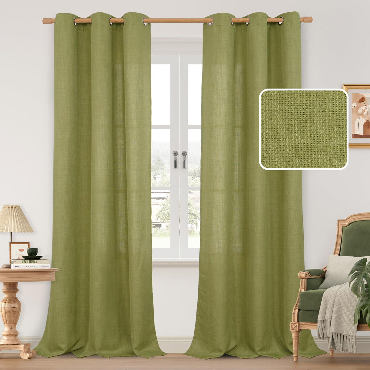 LAMIT Cream Ivory Linen Semi Sheer Curtains 84 inch Length for Bedroom