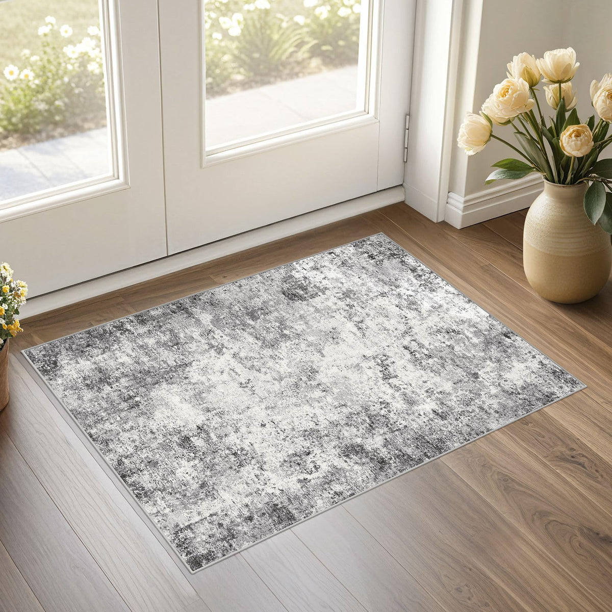 UERMEI 8x10 Area Rug Living Room Rugs - Washable Neutral Modern Abstract Soft Thin Large Rug Indoor Floor No Slip Rug Carpet for Bedroom Under Dining Table Home Office Decor - Brown Grey