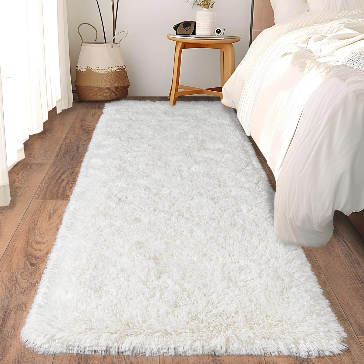 Ultra Soft Runner Rugs for Bedroom Hallways with Upgraded Non-Slip Rubber Backing & Thick Memory Sponge, 2x6 Feet Fluffy Shag Throw Area Rug for Bedside Dorm Dark Grey