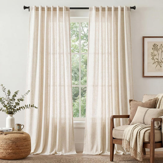 jinchan Linen Curtains Light Filtering Back Tab 50x96 Inch 2 Panels Beige