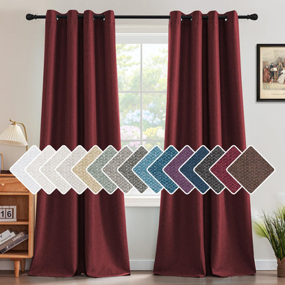 H.VERSAILTEX Linen Blackout Curtain 84 Inches Long for Bedroom/Living Room Thermal Insulated Grommet Linen Look Curtain Drapes Primitive Textured Burlap Effect Window Drapes 1 Panel - Heather Ivory