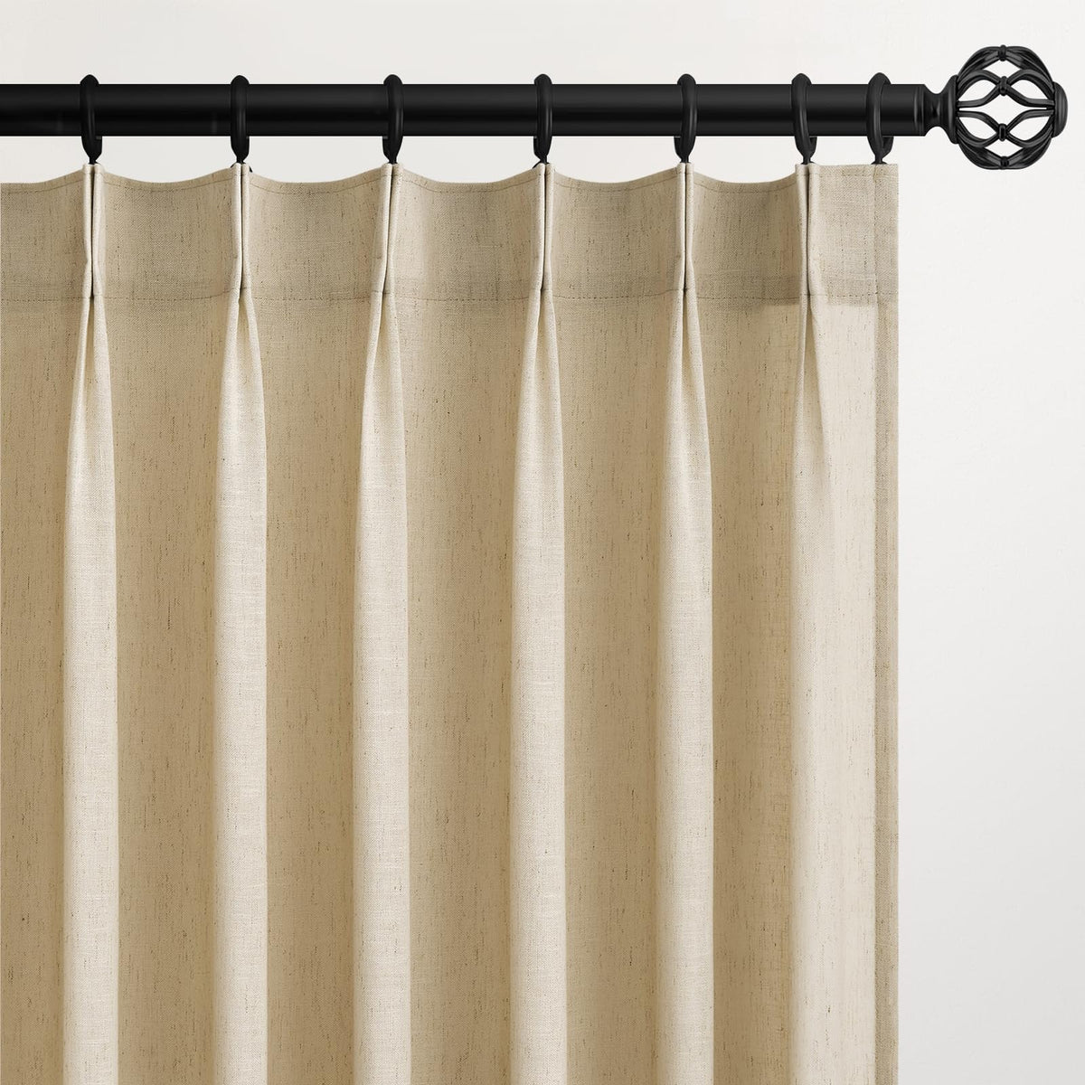 Topfinel Oatmeal Beige Pinch Pleated Curtains 84 Inches Long for Living Room 2 Panels Sets,Stone Washed Linen Earth Tone Decor Back Tab Boho Neutral Greige Earthy Sheer Curtain for Bedroom