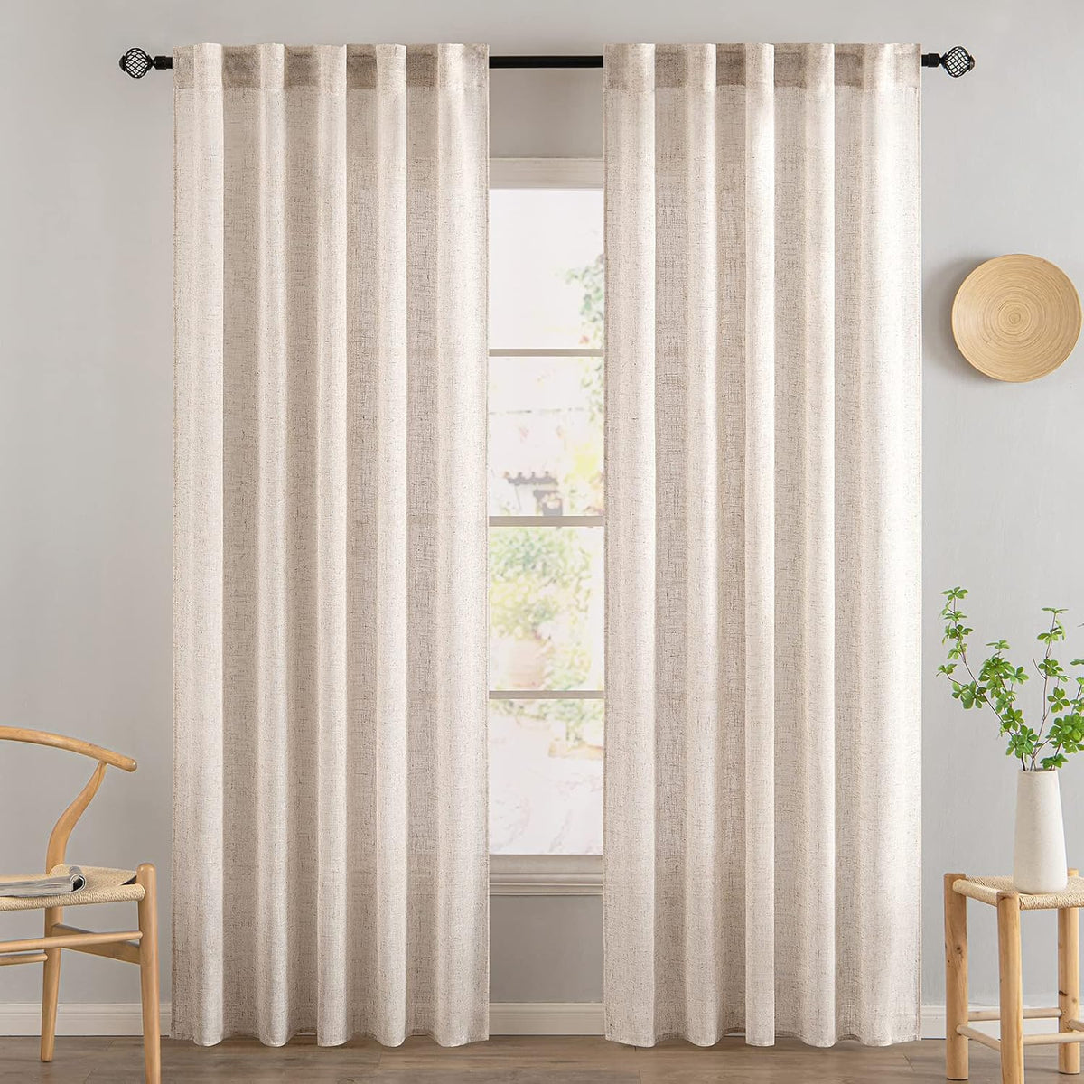 MIULEE Natural White Linen Curtains 52x84 Inch Long for Bedroom Living Room