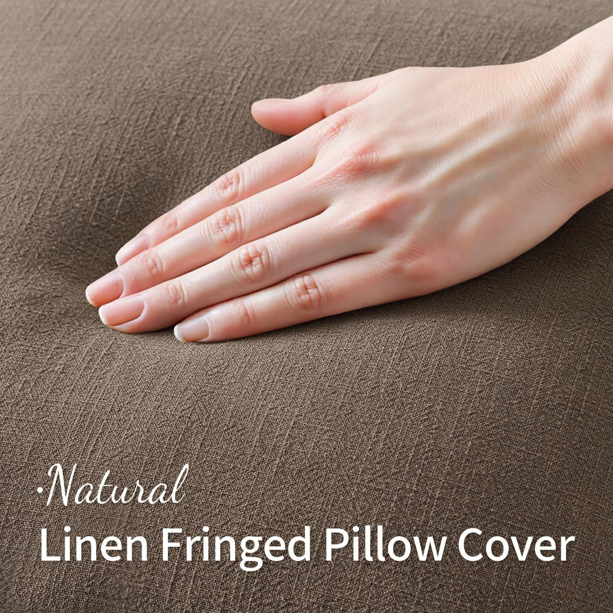 MIULEE Linen Fringe Decorative Fall Throw Pillow Covers Cocoa Brown 18x18