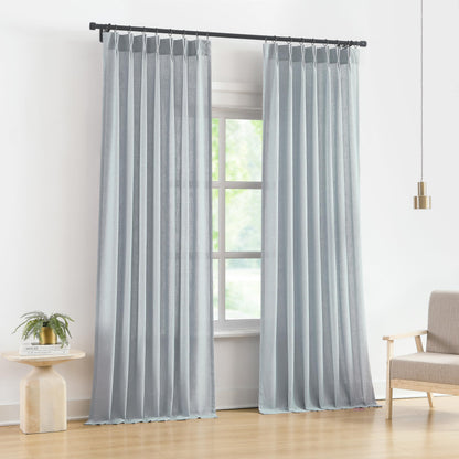 Vision Home Natural Linen Pinch Pleated Semi Sheer Curtains 42Wx90Lx2