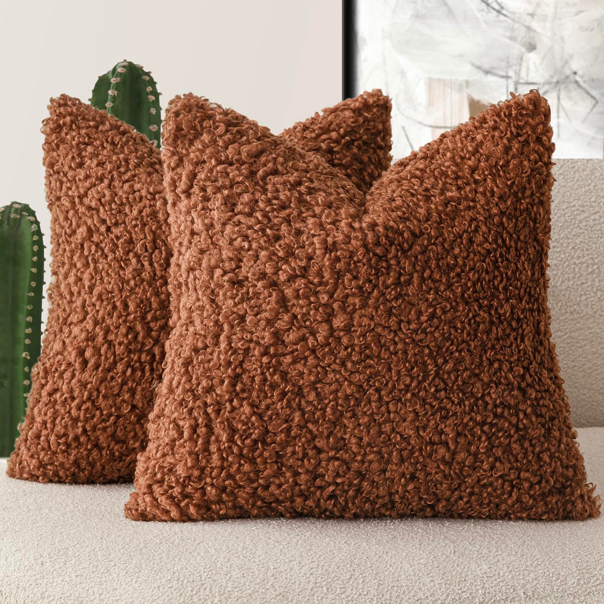 Foindtower Decorative Fuzzy Faux Fur Throw Pillow Covers 24x24 Inch Oatmeal