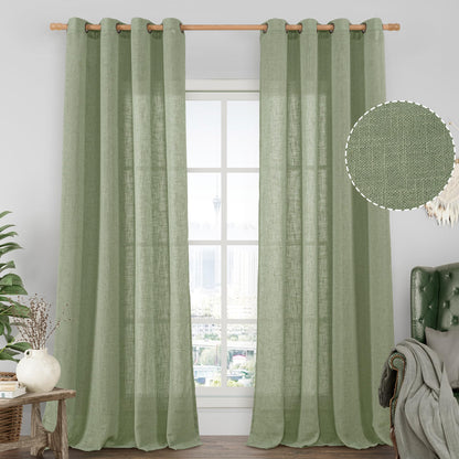 LAMIT Cream Ivory Linen Semi Sheer Curtains 84 inch Length for Bedroom