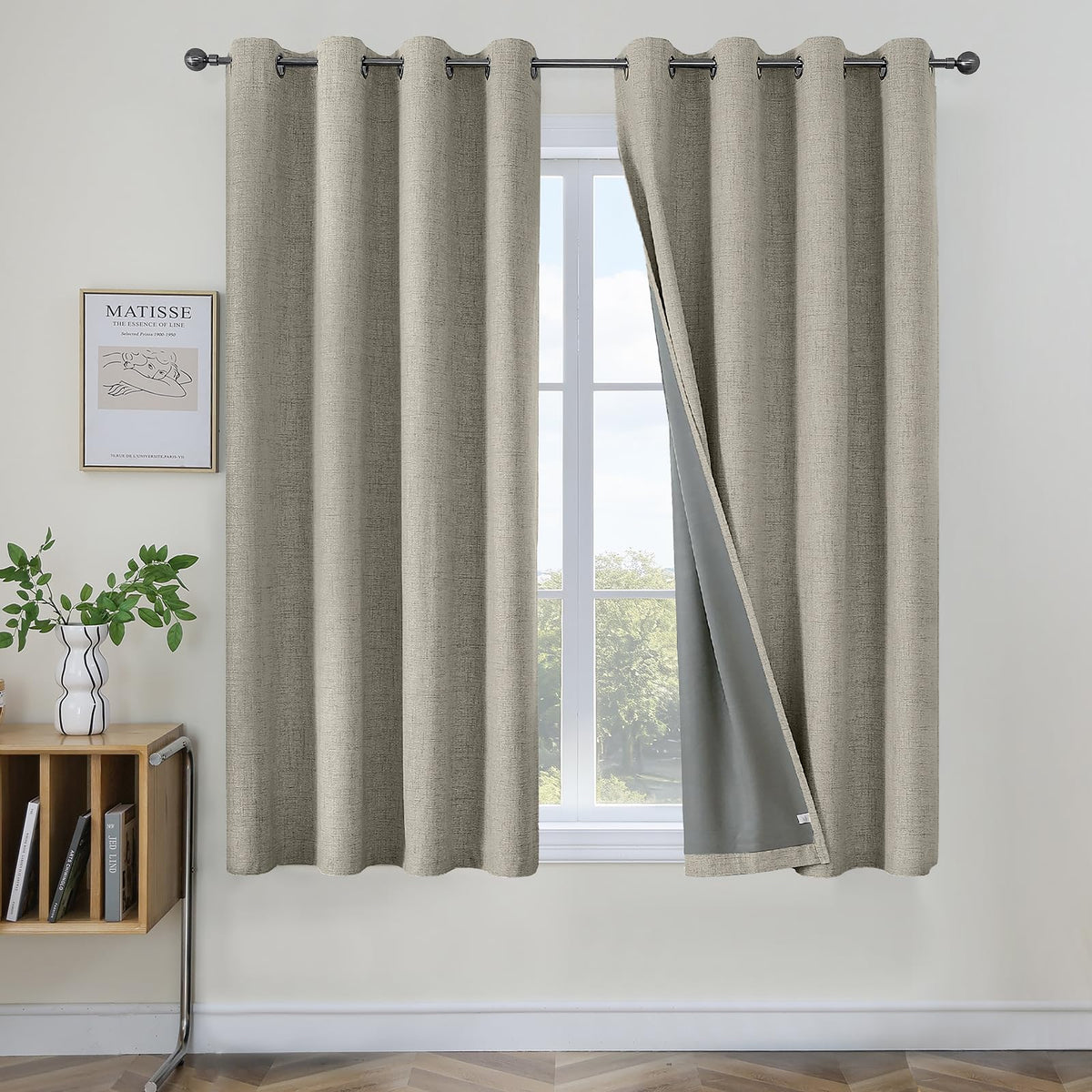 Joydeco 100% Blackout Curtains 63 Inch Length 2 Panels, Greyish White