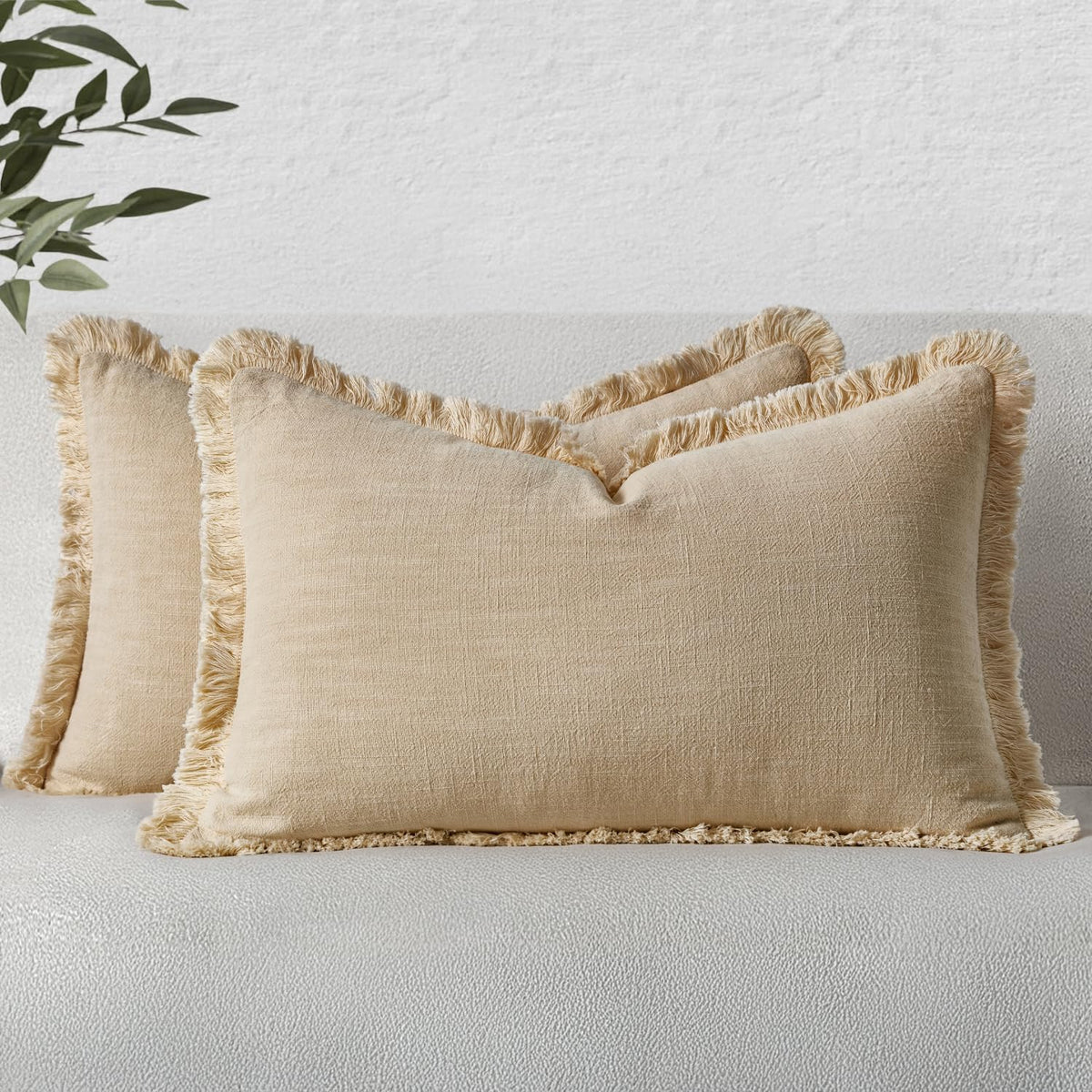 MIULEE Linen Fringe Decorative Fall Throw Pillow Covers Cocoa Brown 18x18