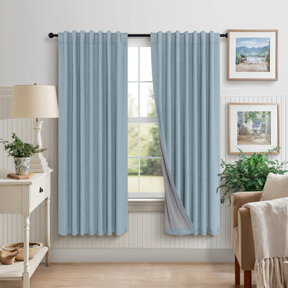 100% Blackout Curtains 84 Inch Length 2 Panels Set Neutral Boho Linen Farmhouse for Bedroom Windows Living Room Darkening Thermal Insulated Drapes Natural Cream Ivory 7ft Long Back Tab Pleated Pocket
