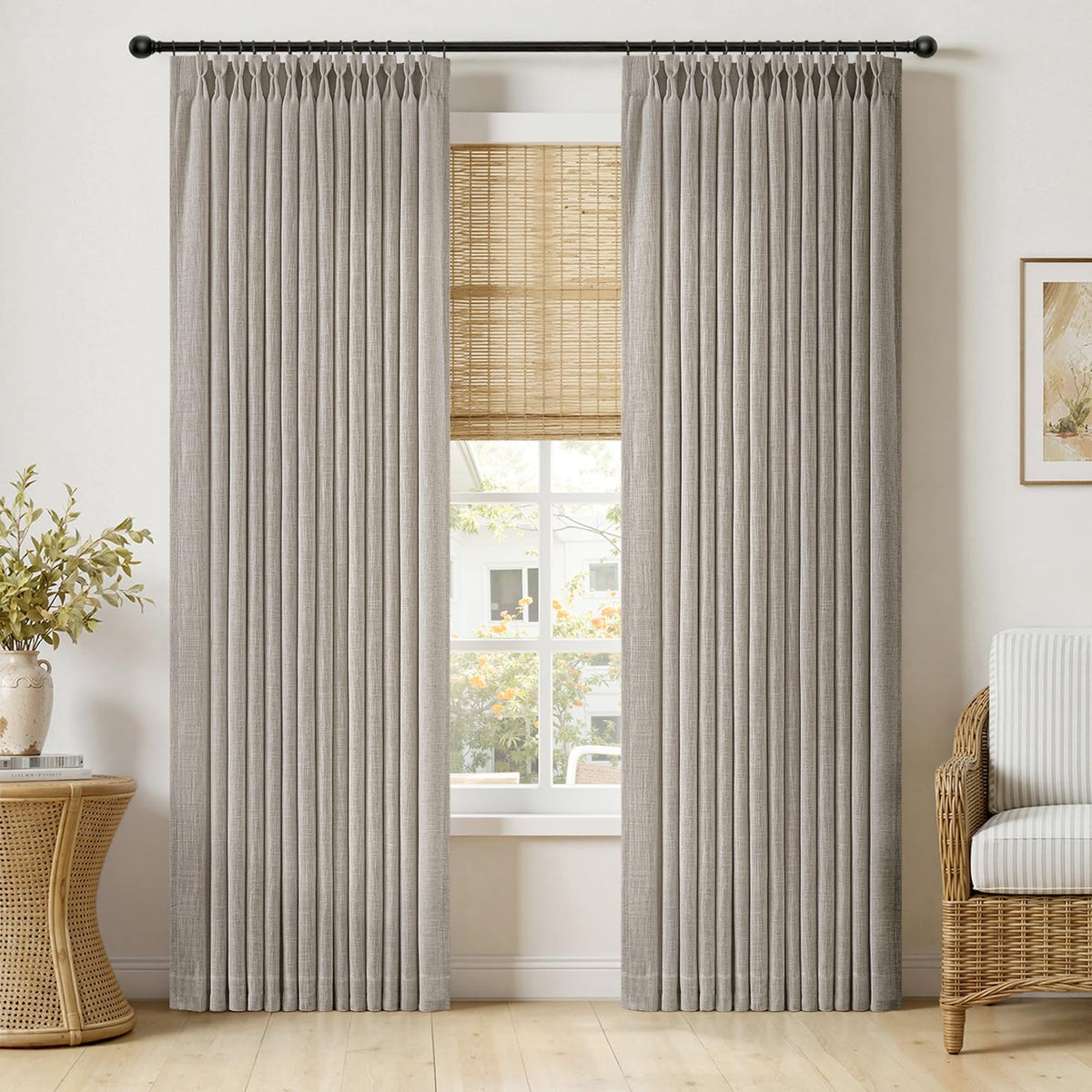 MIULEE Pinch Pleated Linen Curtains 90 Inches Long 2 Panels Natural