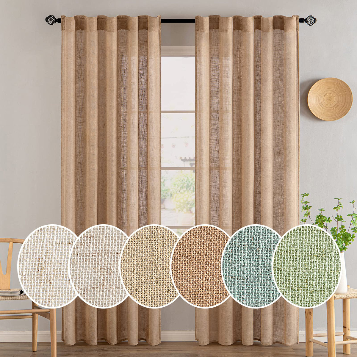 MIULEE Natural White Linen Curtains 52x84 Inch Long for Bedroom Living Room