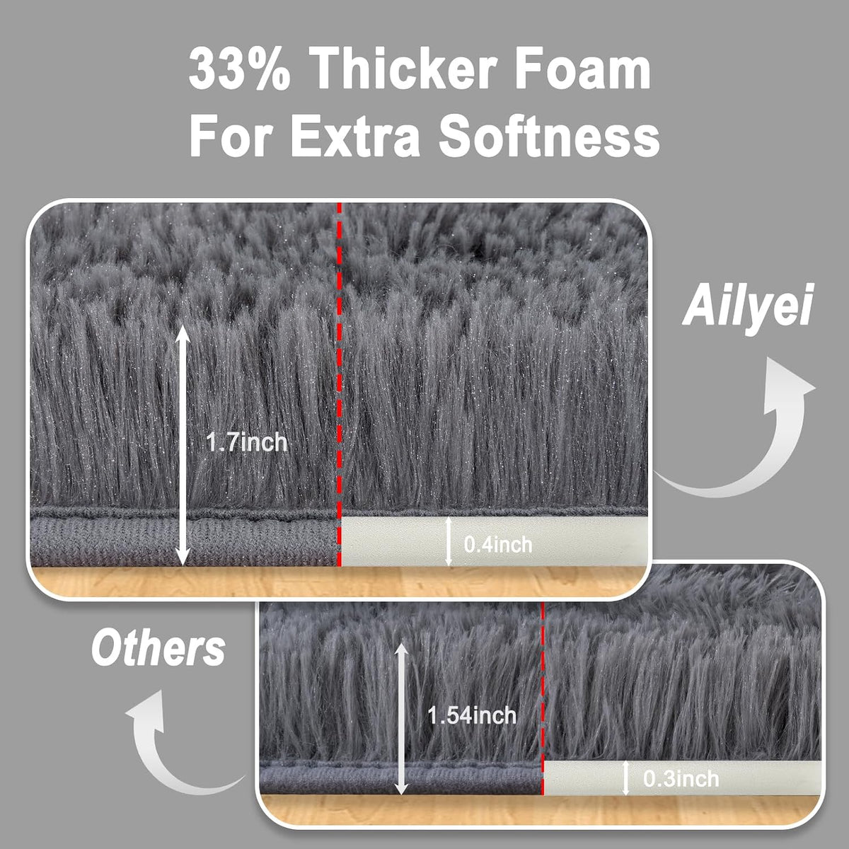 Ultra Soft Runner Rugs for Bedroom Hallways with Upgraded Non-Slip Rubber Backing & Thick Memory Sponge, 2x6 Feet Fluffy Shag Throw Area Rug for Bedside Dorm Dark Grey