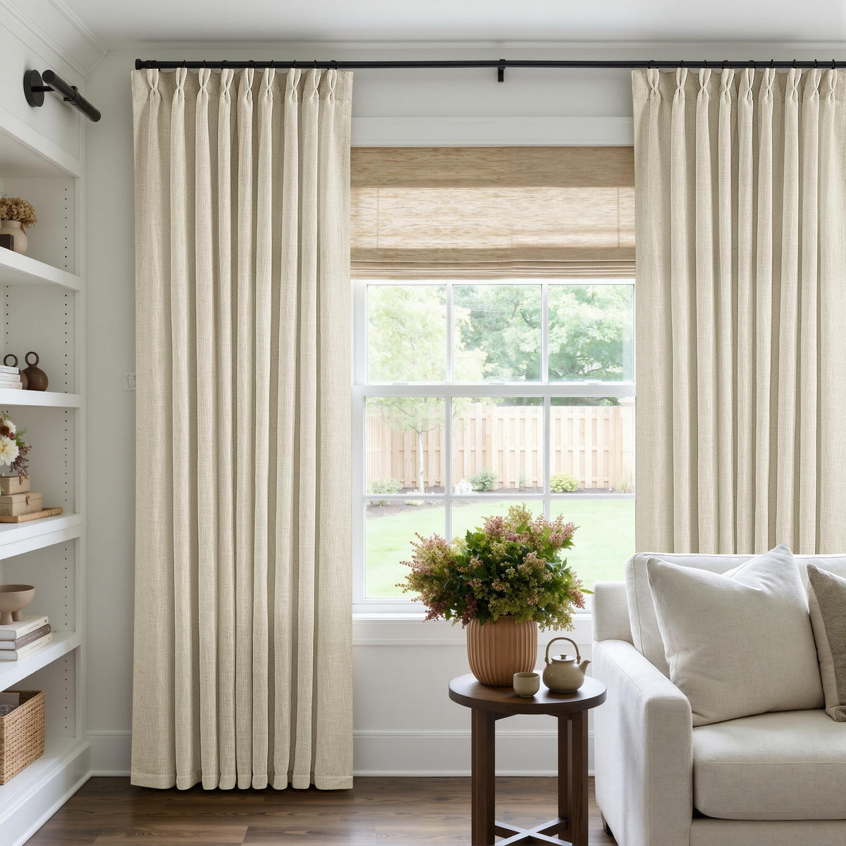 TWODRAPES Natural Pinch Pleated Linen Semi Sheer 84 Inch Curtains 2 Panels