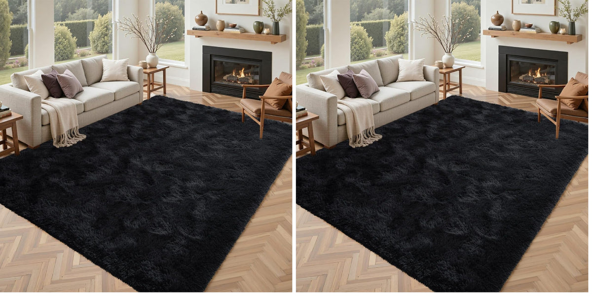 5x7 Black Area Rugs for Living Room, Large Fluffy Shag Bedroom Rugs Non-Slip, Ultra Soft Plush Carpet for Nursery Kids PlayRoom Dorm Office Indoor Modern Carpets
