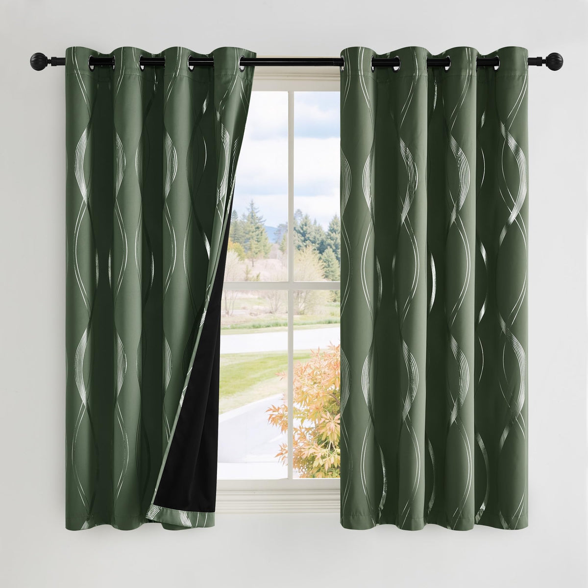 NICETOWN Grey Blackout Striped Pattern Curtains for Living Room, 52 x 84