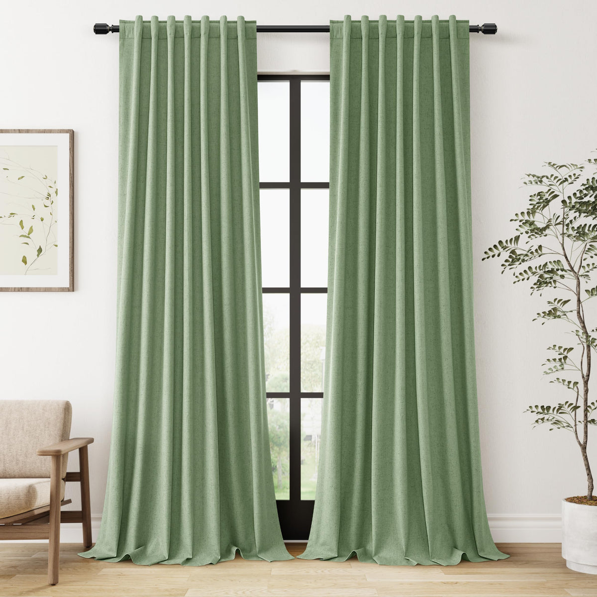 Guken Cream Linen Blackout Curtains 84 Inch Length 2 Panels Set for Living Room Bedroom Back Tab Thermal Insulated 100% Black Out Drapes Room Darkening Window Curtain Ivory Natural Beige