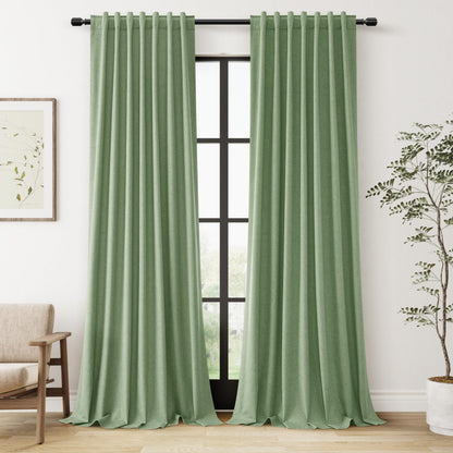 Guken Cream Linen Blackout Curtains 84 Inch Length 2 Panels Set for Living Room Bedroom Back Tab Thermal Insulated 100% Black Out Drapes Room Darkening Window Curtain Ivory Natural Beige
