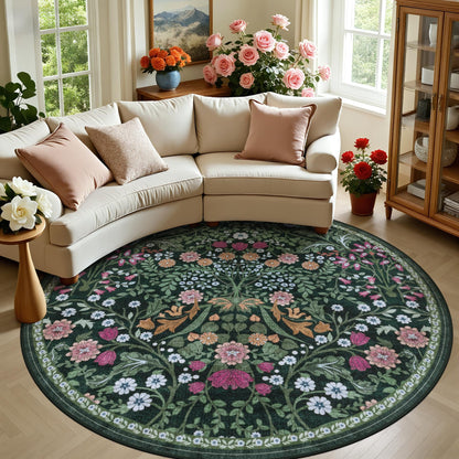 PLHXFR 8x10 Area Rug Living Room: Floral Washable Boho Carpet Dark Green