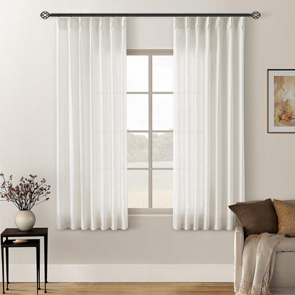 TWODRAPES Natural Pinch Pleated Linen Semi Sheer 84 Inch Curtains 2 Panels
