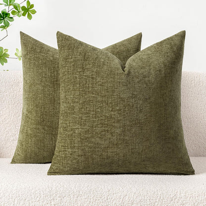 MIULEE Soft Chenille Throw Pillow Covers Sage Green 18x18 Inch Pack of 2