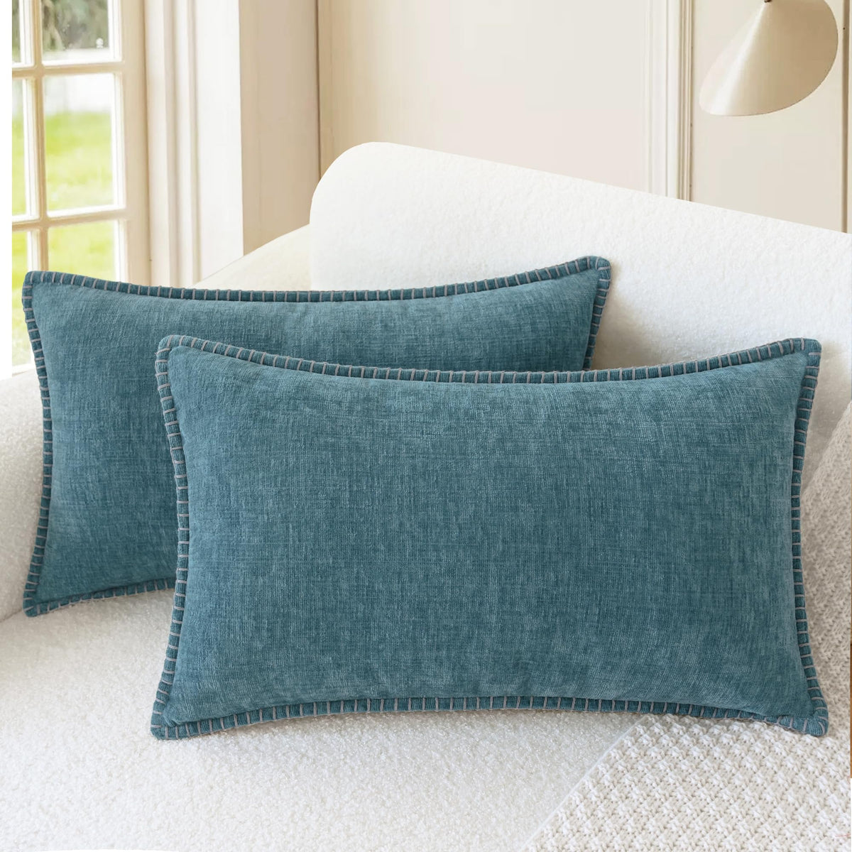 CaliTime Decorative Couch Throw Pillow Covers 18 X 18 Inches Smoke Blue